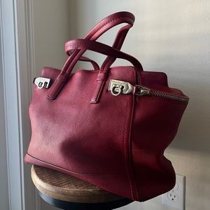 Salvatore Ferragamo Calfskin Verve Double Zip Burgundy GANCINI PEBBLED LEATHER